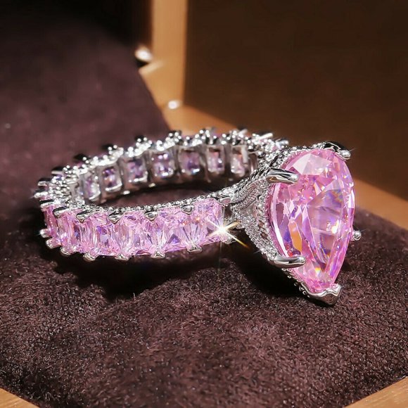New 925 Silver Pink Sapphire Wedding Ring - Picture 3 of 4